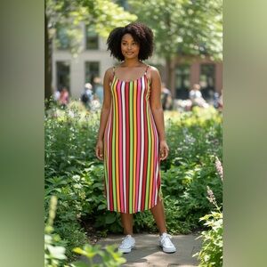 Wearever Striped Multicolor Maxi Dress - Casual Summer Green Pin  Dress Size 2X